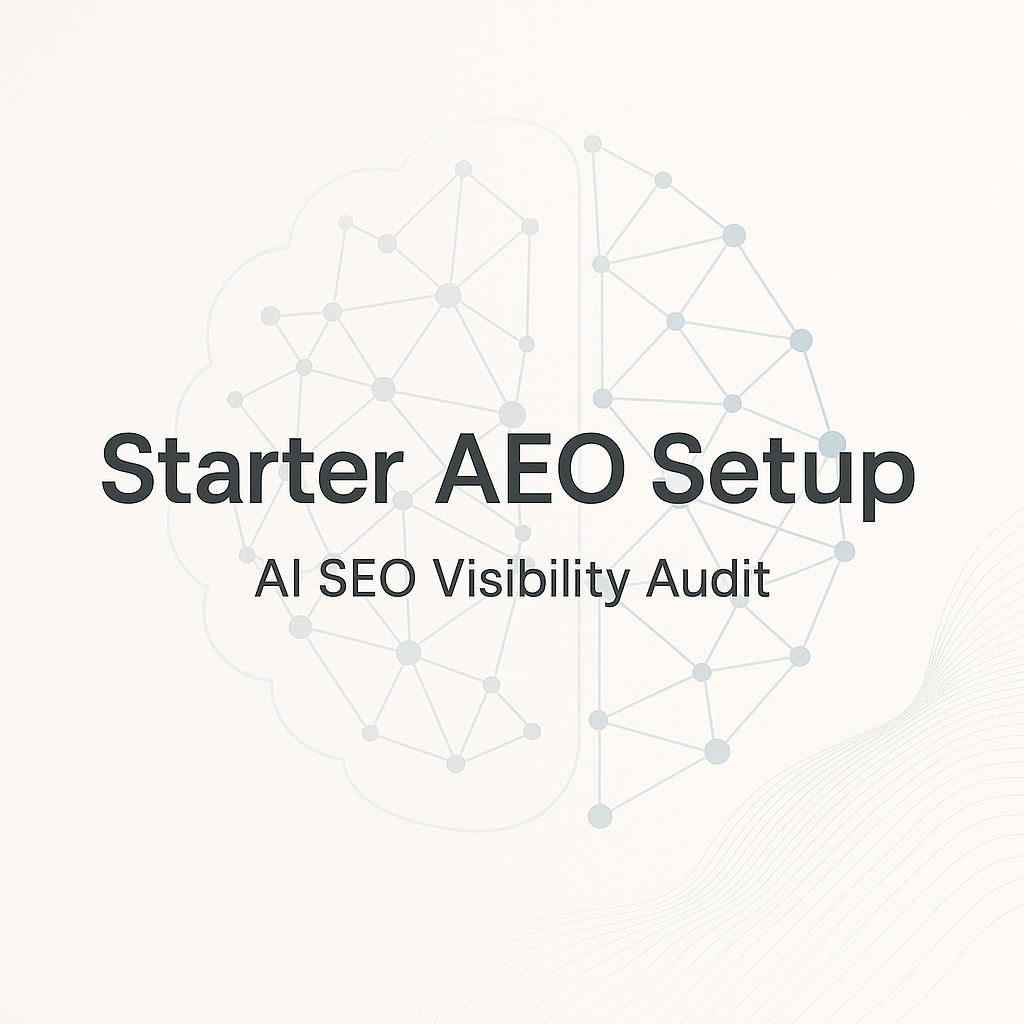 AI AEO audit service image showing structured data, entities, and website visibility signals